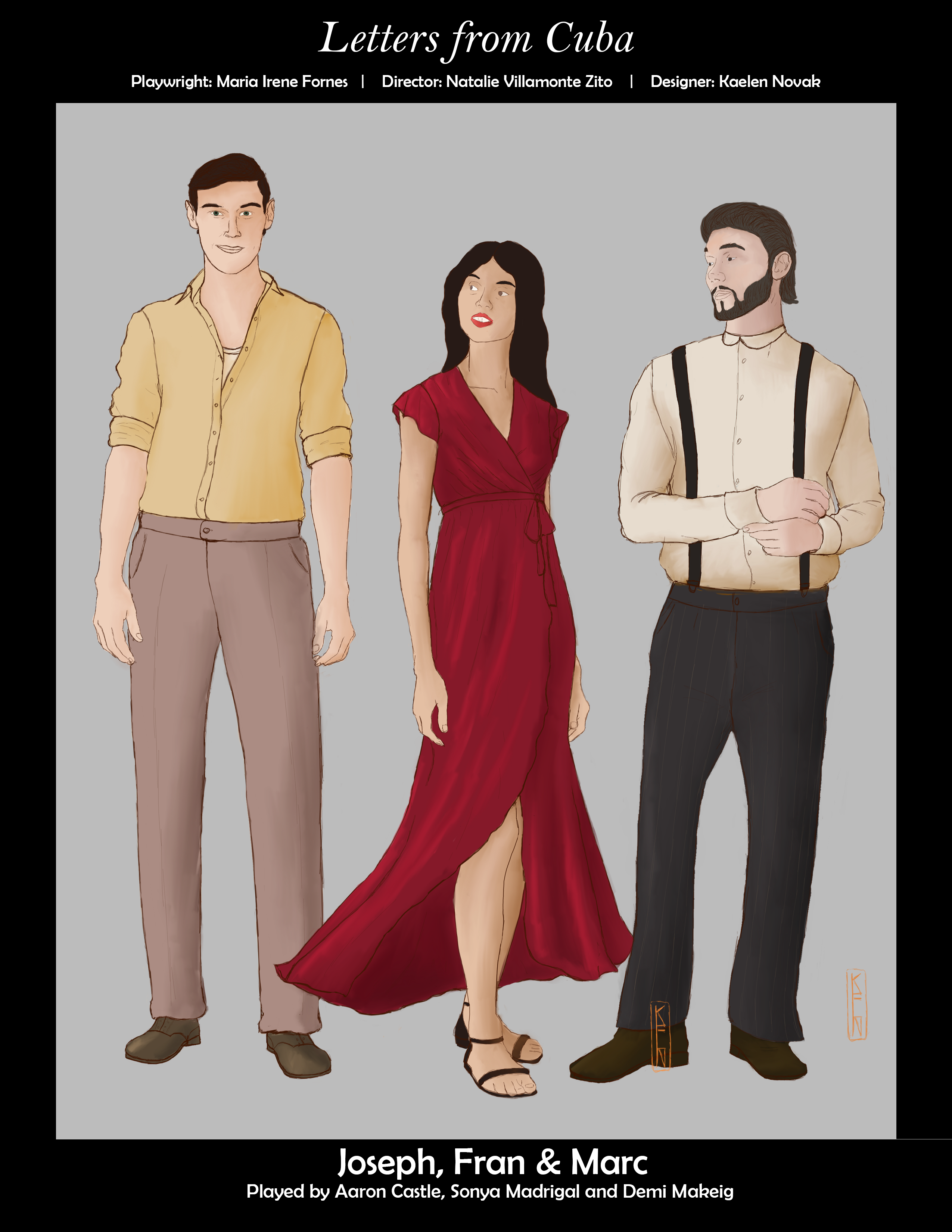 Costume renderings for Letters from Cuba.