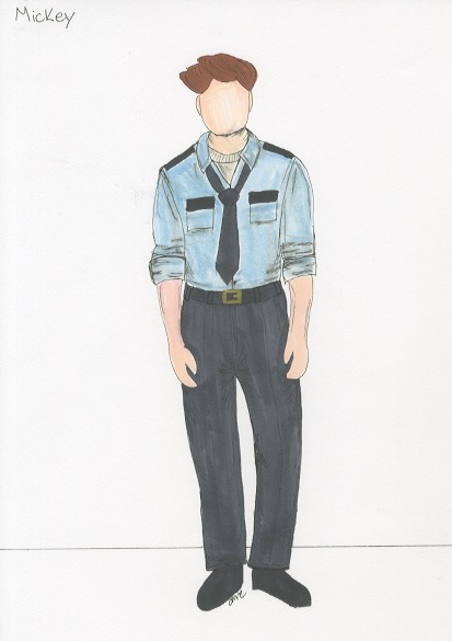 Mickey costume rendering, security guard uniform, by Abigail Mansfield Coleman.