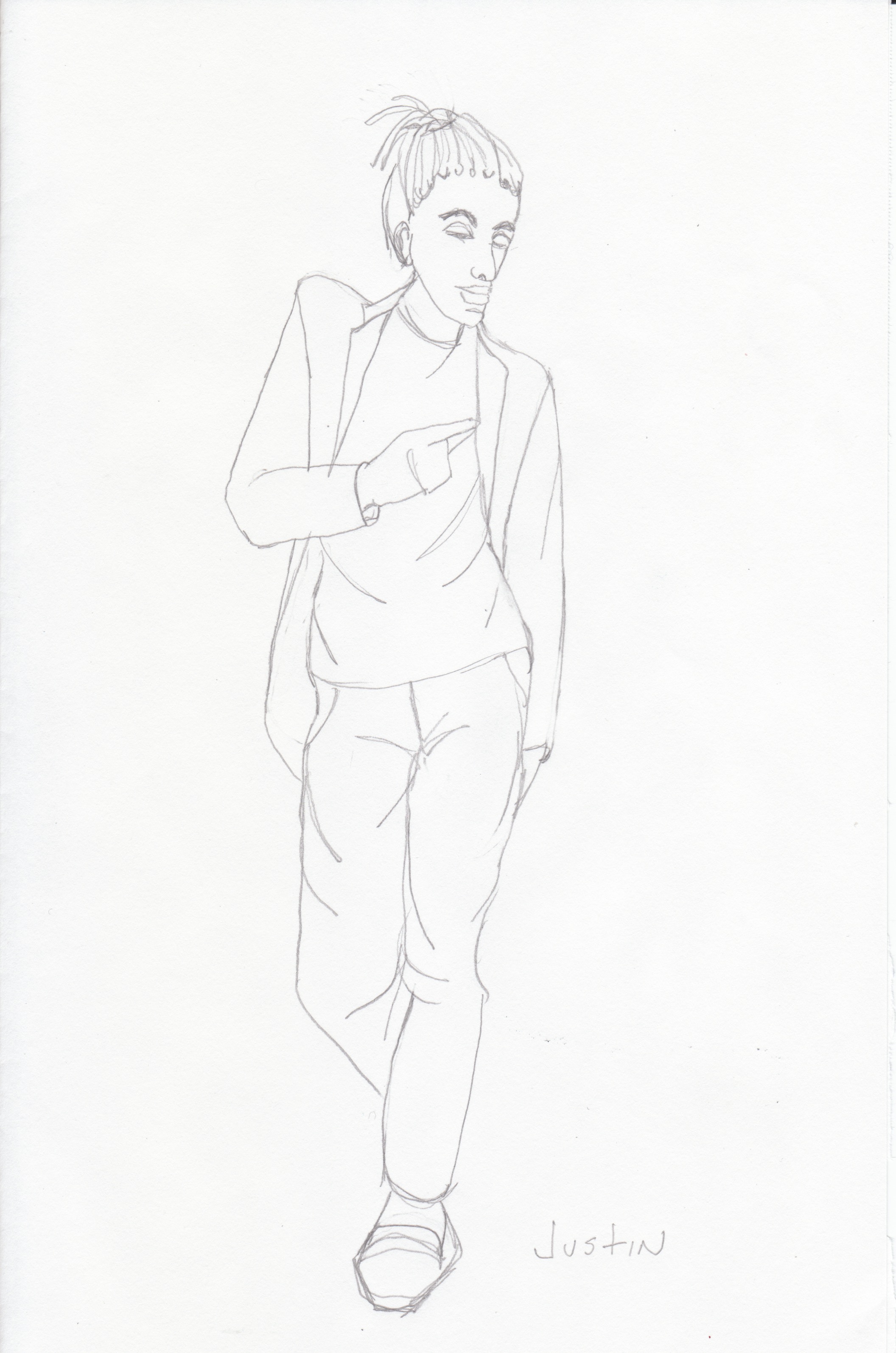 Costume sketch for Justin by Loyce Arthur.