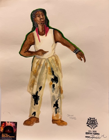 In the Red and Brown Water costume sketch of Ogun Size by Loyce Arthur
