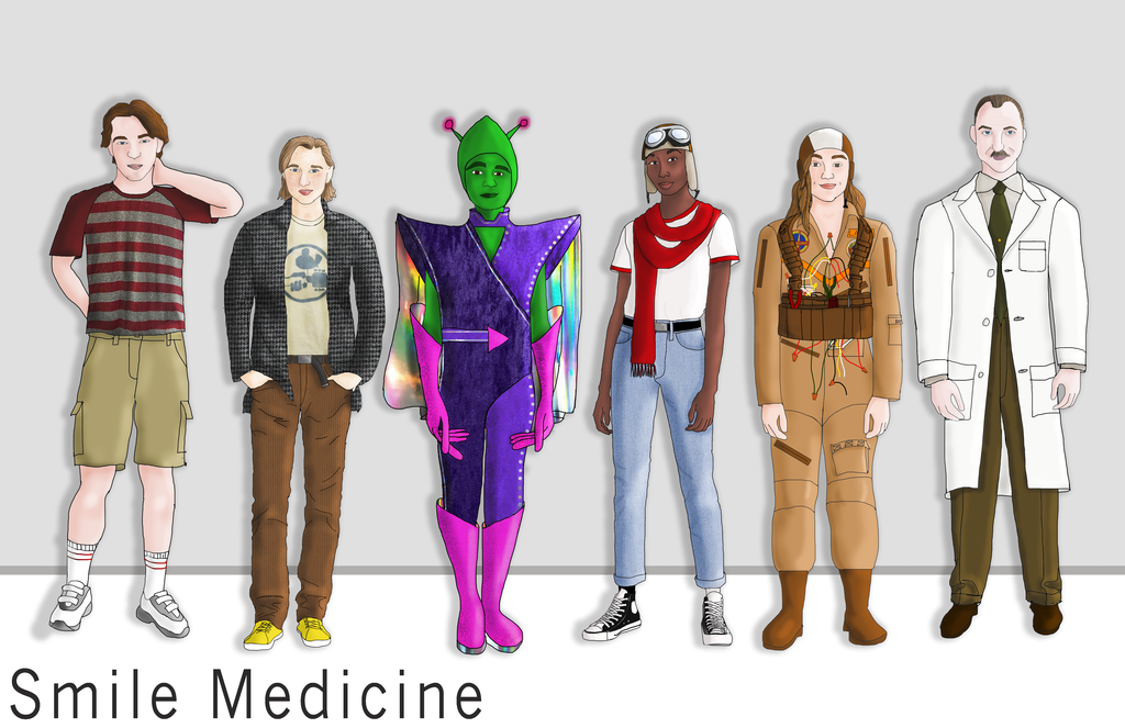Costume renderings for six characters of Smile Medicine. 